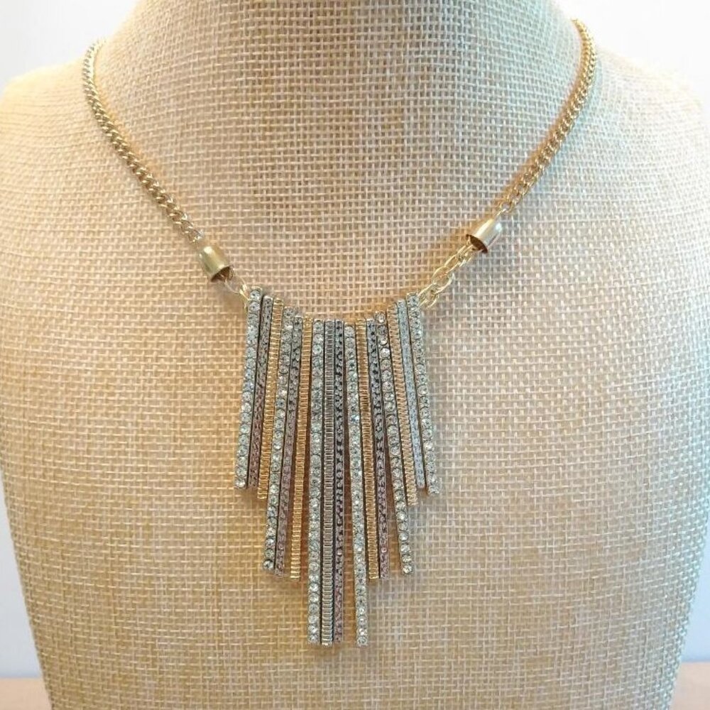 I.N.C. International Gold/Silver Tone with Crystal Bars Necklace